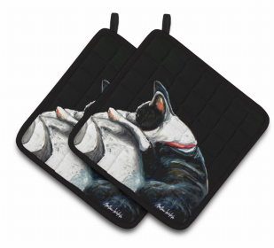 Dog Pair of Pot Holders (Color: Boston Terrier Spot in the Sun, size: 7.5 x 7.5)