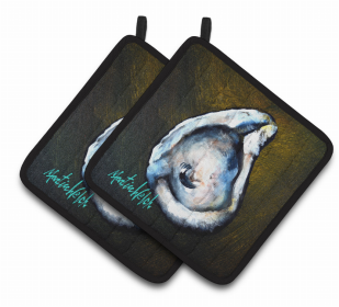 Oyster Pair of Pot Holders (Color: Brown Eye Oyster, size: 7.5 x 7.5)